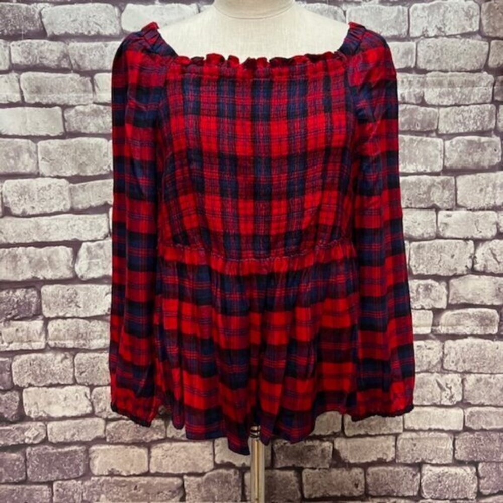 Torrid Red & Black Plaid Long Sleeve Blouse Size 2X